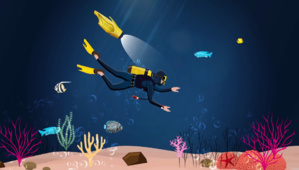 Dès qu’on le jette à l’eau, le drone iBubble s’allume et commence à suivre automatiquement le plongeur... Dès qu’on le jette à l’eau, le drone iBubble s’allume et commence à suivre automatiquement le plongeur...